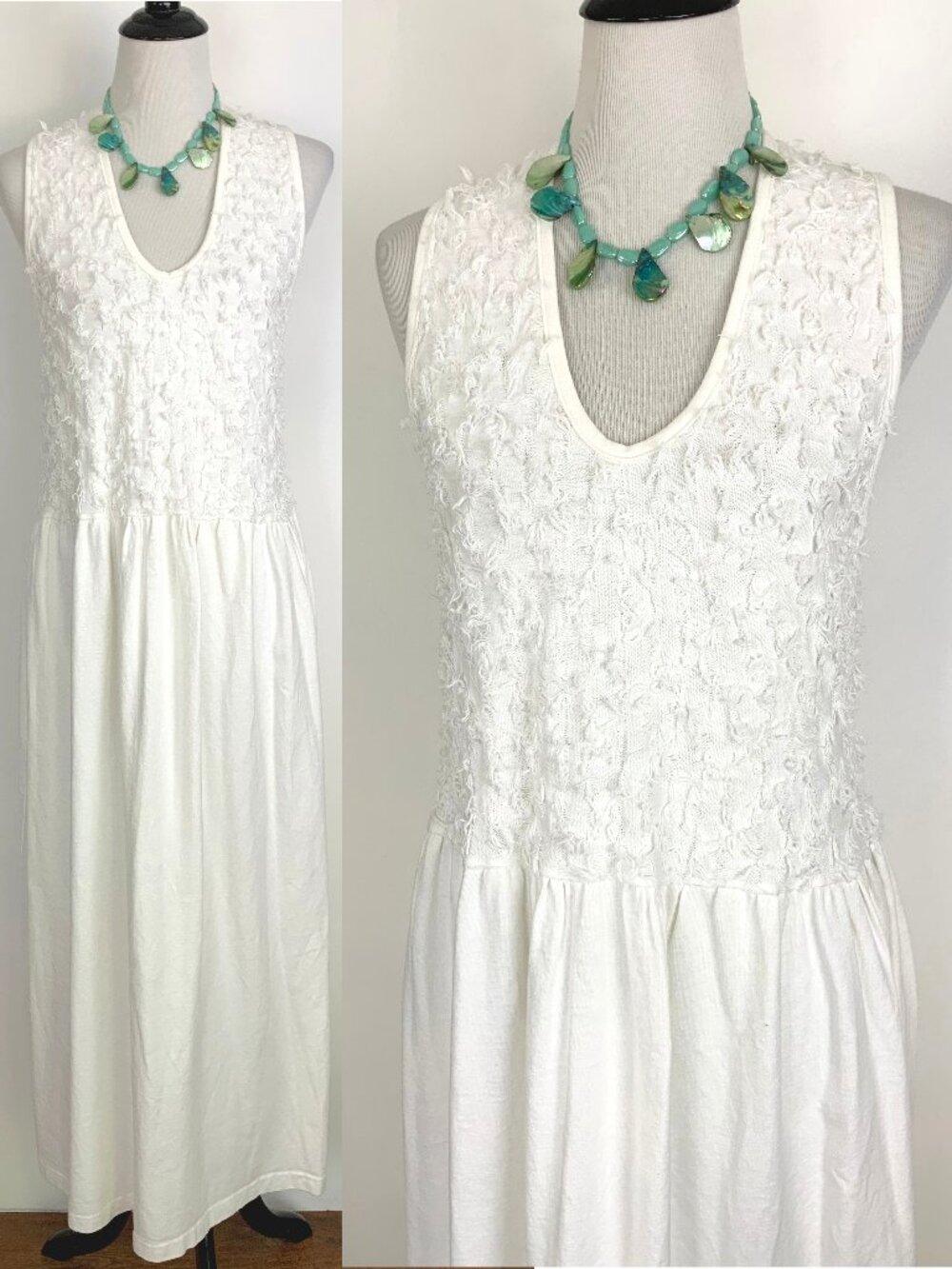 Vintage Sleevless Msaxi White Boho Dress from Cloudburst by Helene Sz M